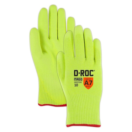 DROC GPD575HV Lightweight HiViz Polyurethane Palm Coated Work Gloves  Cut Level A7